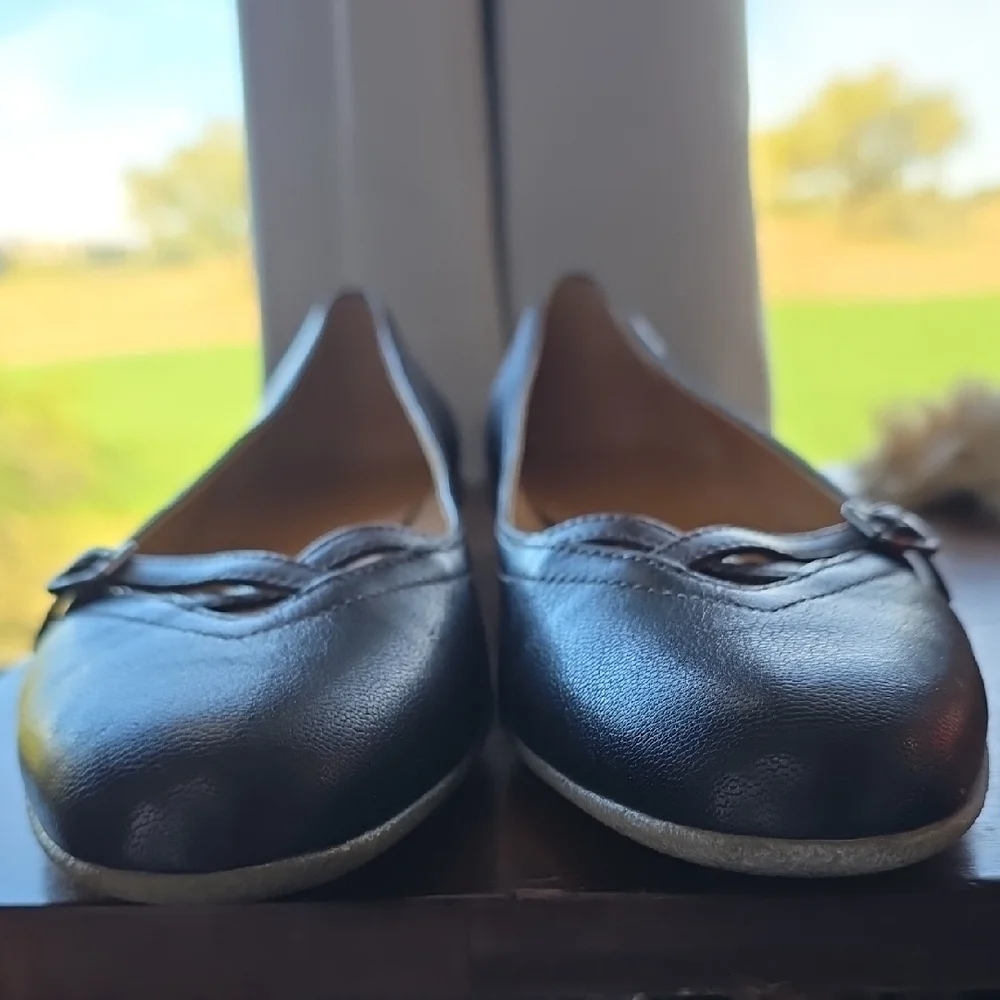 Salvatore Ferragamo Black Leather Mary Jane Ballet Flats Loafers 7.5